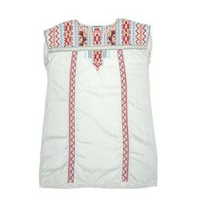 Johnny Was Ezra Embroidered Linen Shift Tunic Dress Size L Tribal Motif Gray